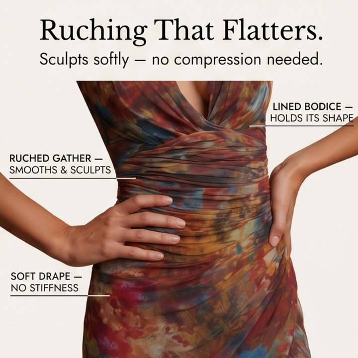 Elowen™ – Watercolor Ruched Midi Dress