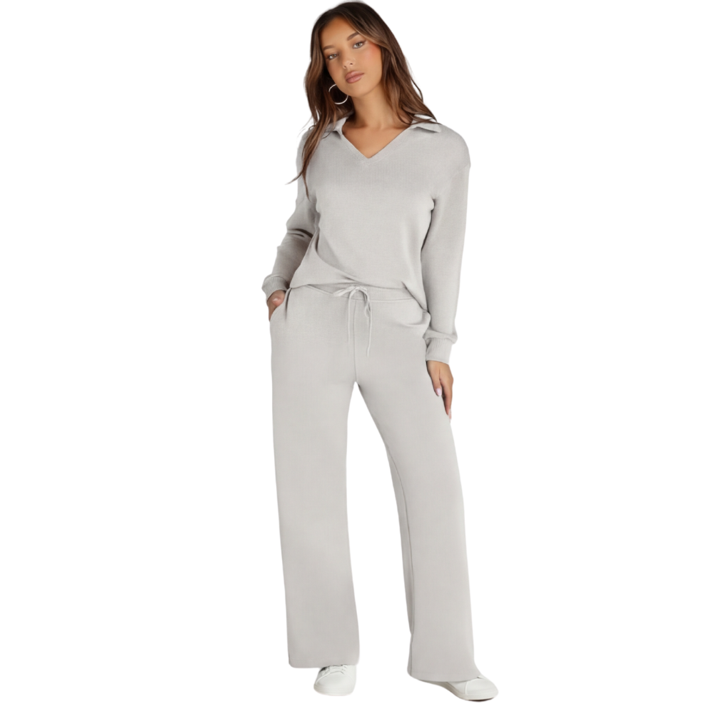 Velaire™ – V Neck Blouse and Wide Leg Pants Set