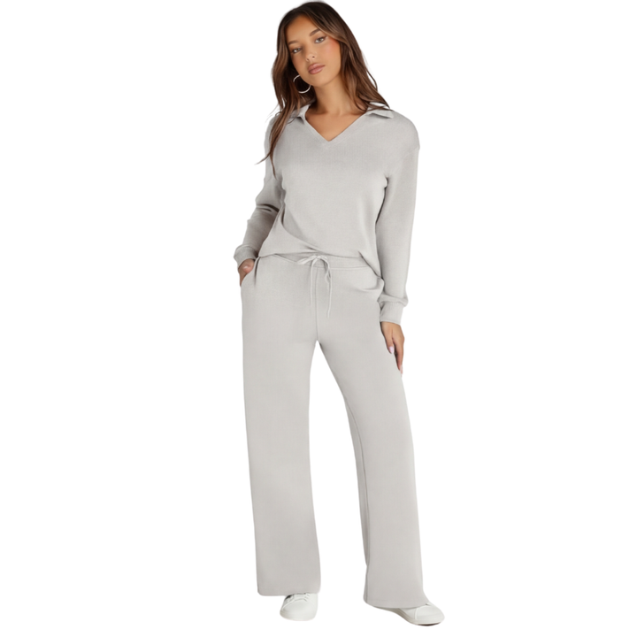 Velaire™ – V Neck Blouse and Wide Leg Pants Set