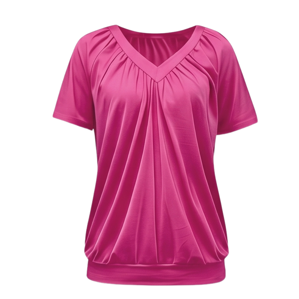 Vivelyn™ – Pleated V Neck Blouson Top