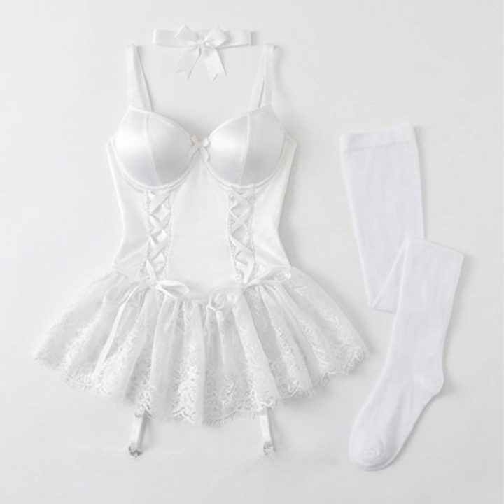 Rosalure™ – Floral Lace Babydoll Set with Garter Stockings