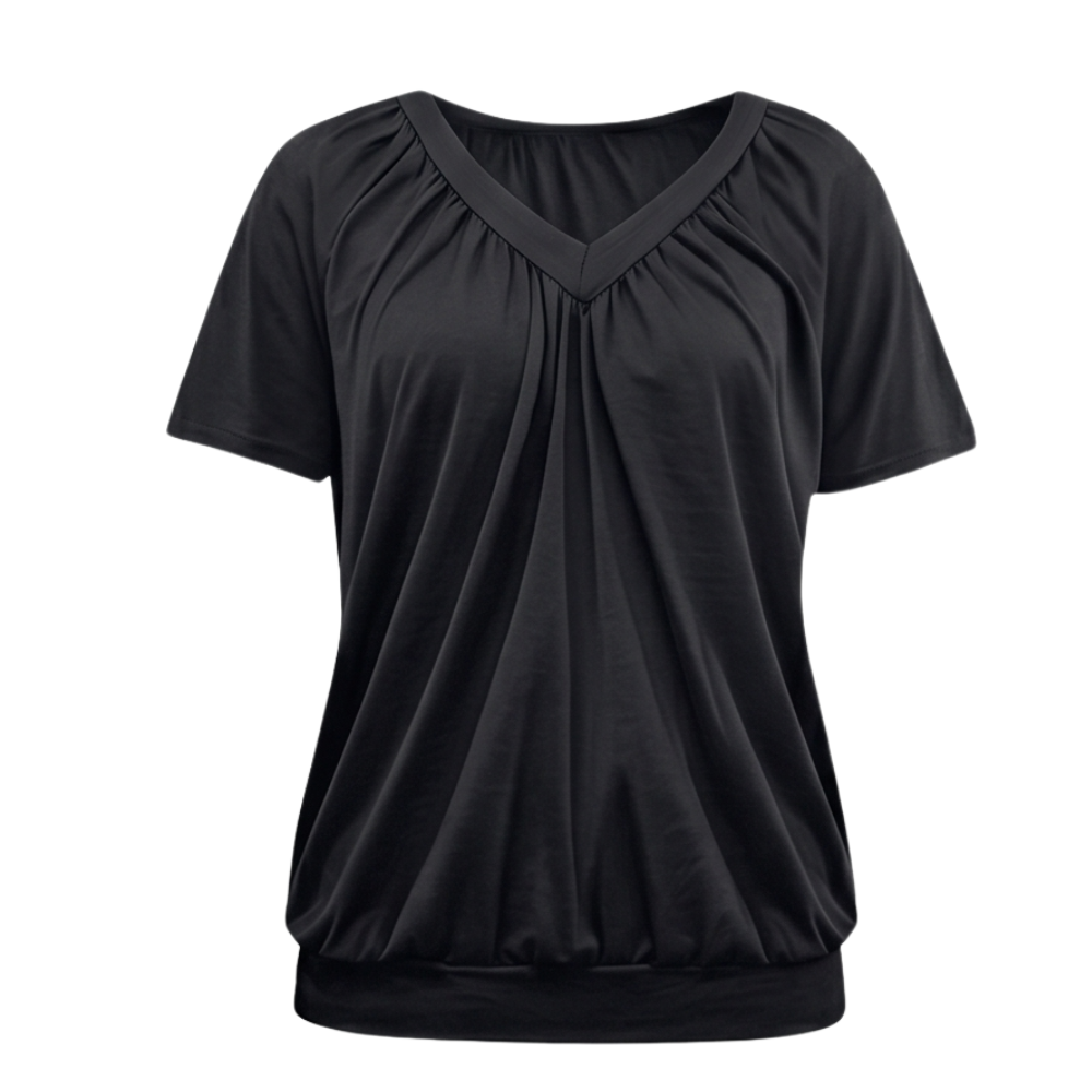 Vivelyn™ – Pleated V Neck Blouson Top