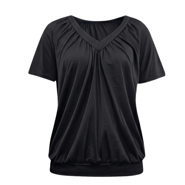 Vivelyn™ – Pleated V Neck Blouson Top