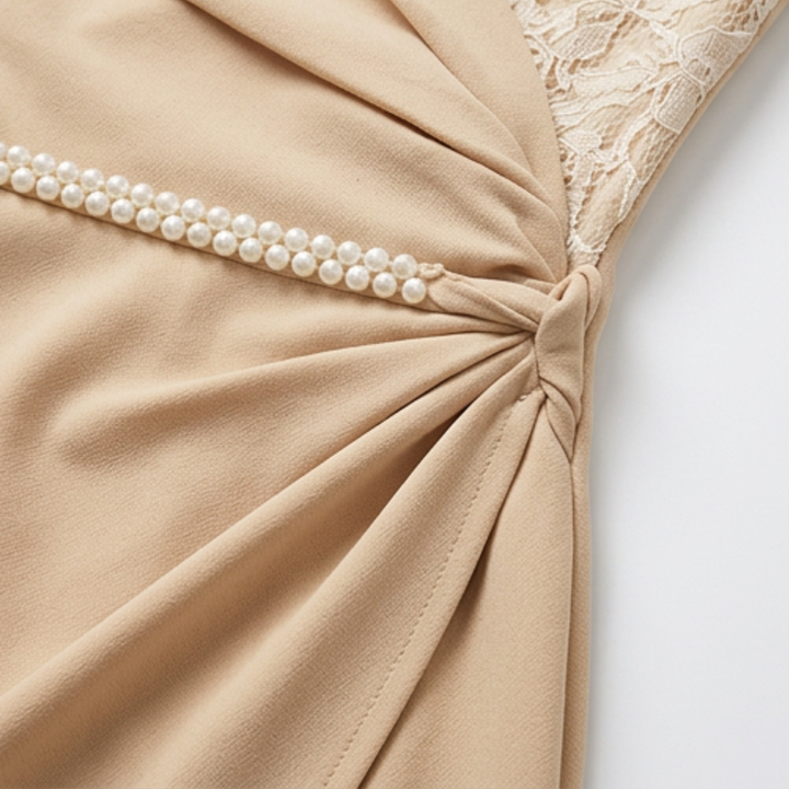 Lusara™ – Pearl Belted Lace Sleeve Mini Dress