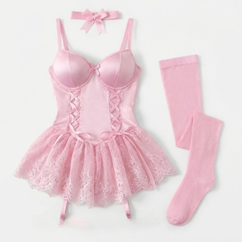 Rosalure™ – Floral Lace Babydoll Set with Garter Stockings