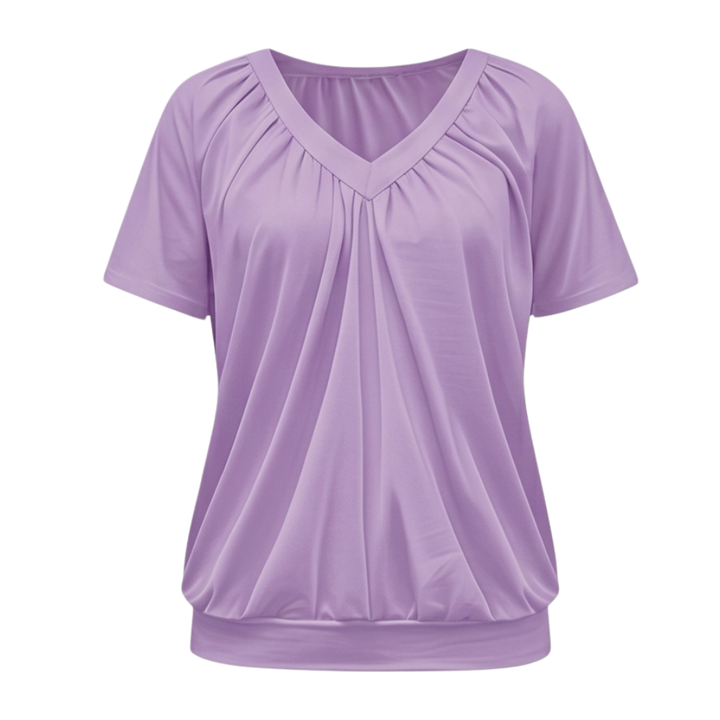 Vivelyn™ – Pleated V Neck Blouson Top