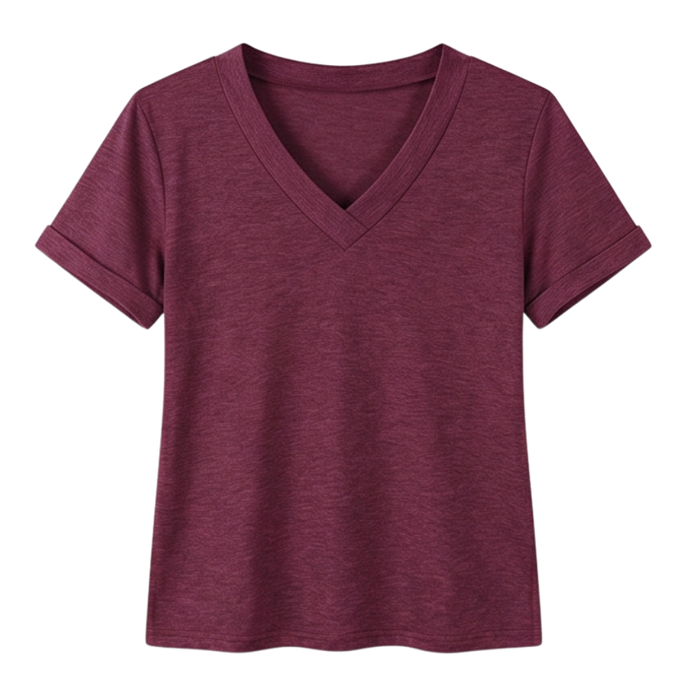 Lunavia™ – Soft V-Neck Tee with Rolled Cuffs