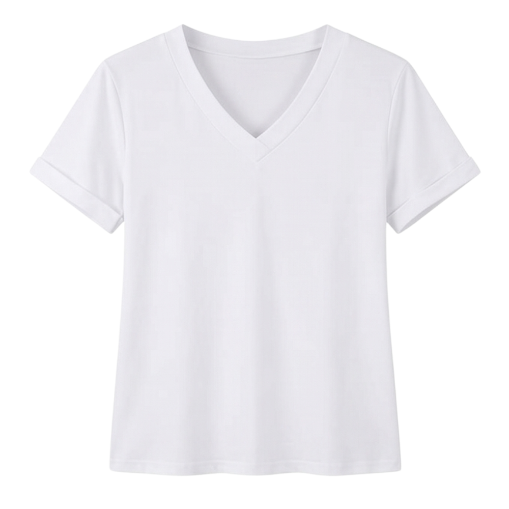 Lunavia™ – Soft V-Neck Tee with Rolled Cuffs