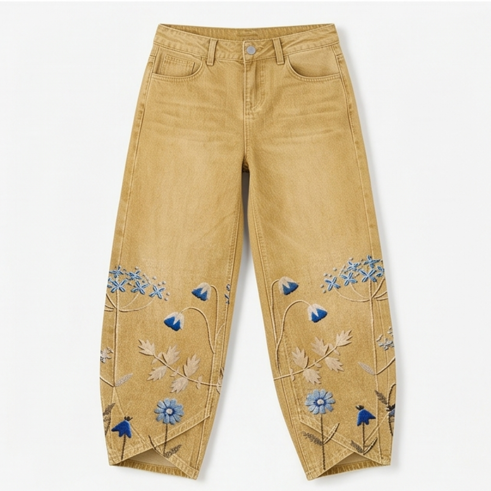 Bloomara™ – Embroidered Wide-Leg Jeans with Tulip Hem