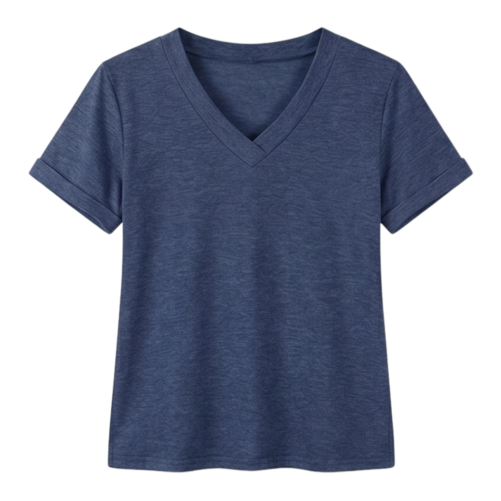 Lunavia™ – Soft V-Neck Tee with Rolled Cuffs
