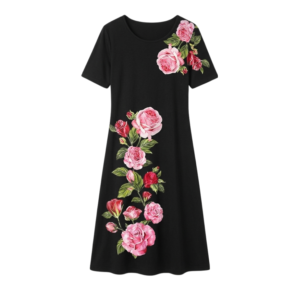 Rosalia™ – Elegant Rose Print A Line Dress