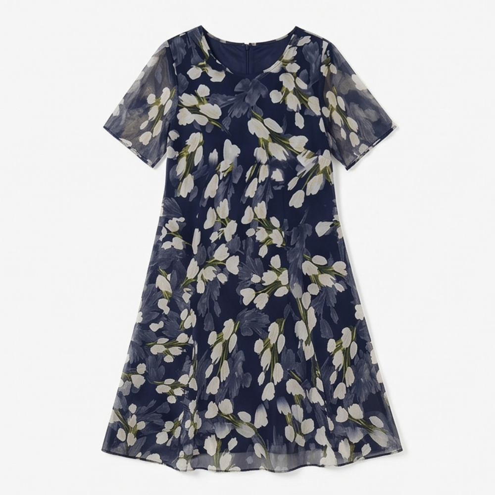 Florenza™ – Elegant Navy Floral Midi Dress