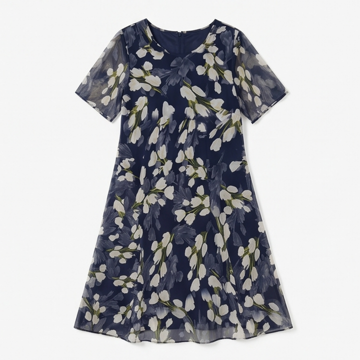 Florenza™ – Elegant Navy Floral Midi Dress