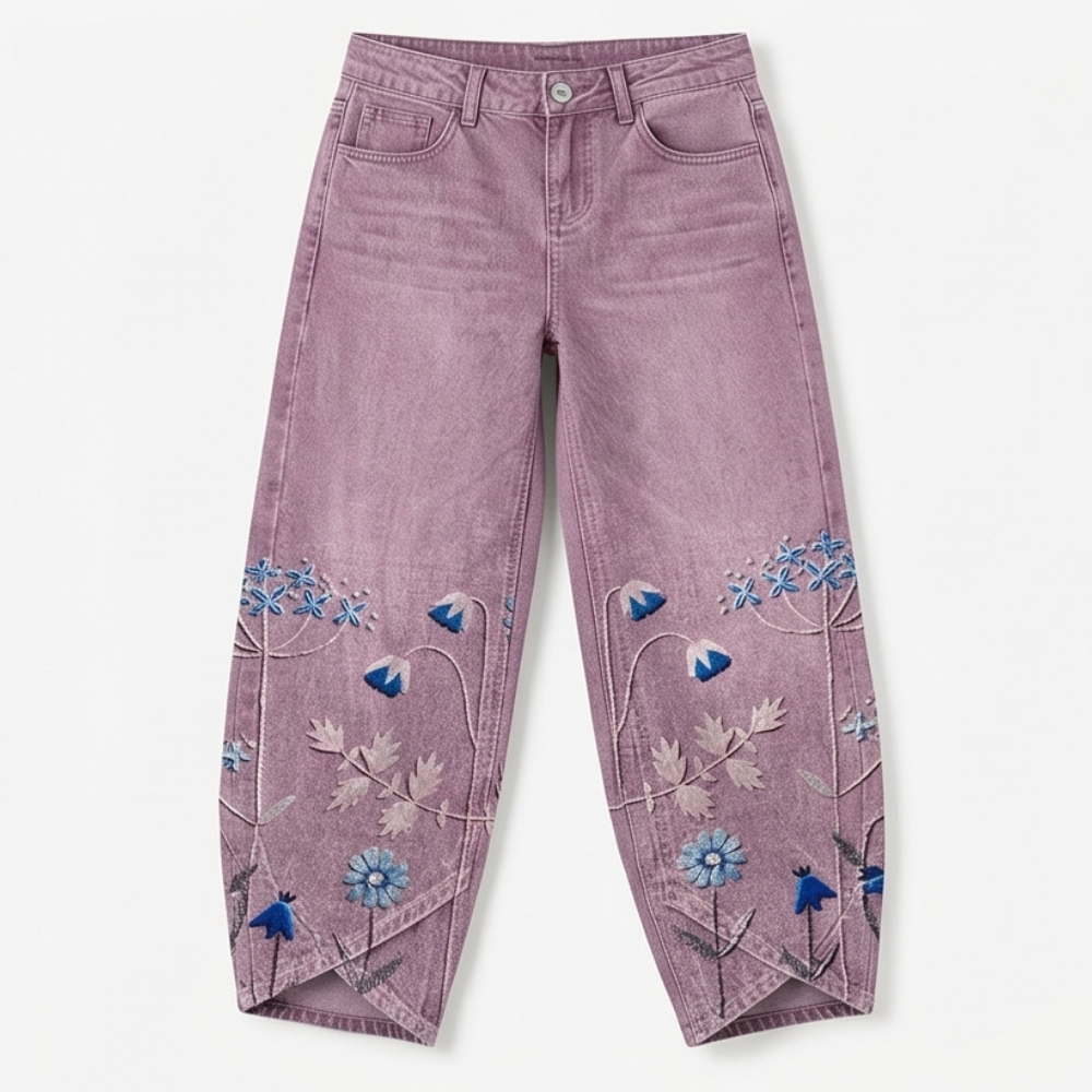 Bloomara™ – Embroidered Wide-Leg Jeans with Tulip Hem