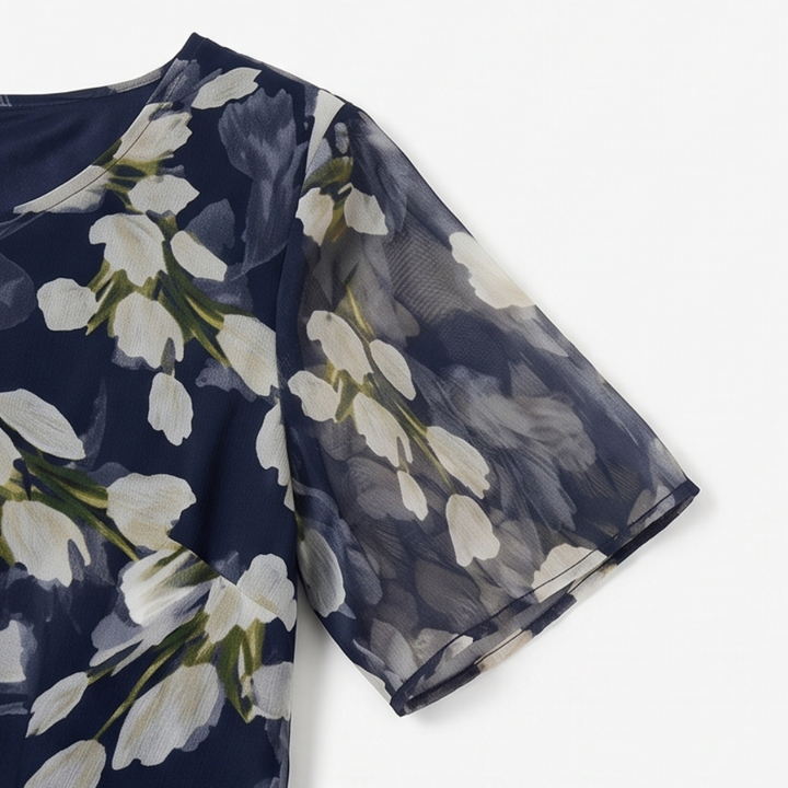 Florenza™ – Elegant Navy Floral Midi Dress