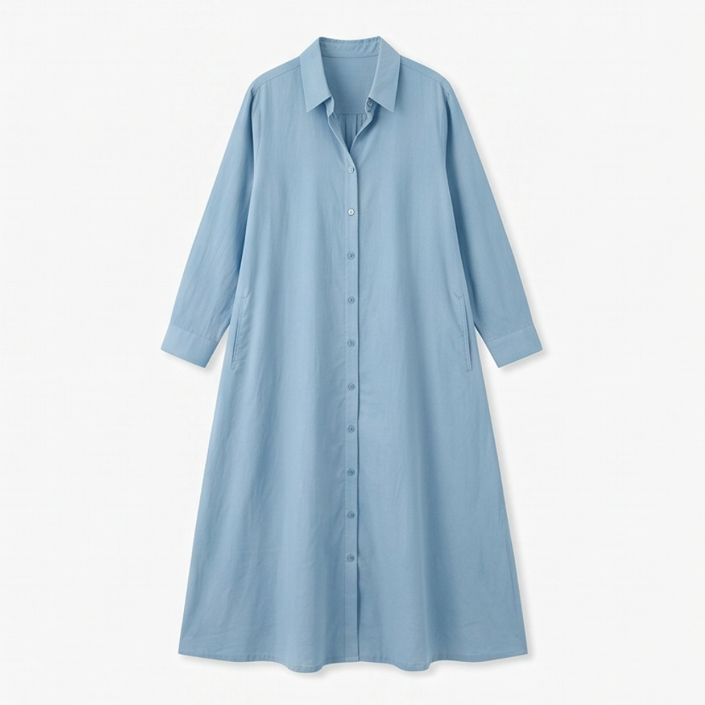 Marivelle™ – Effortless Maxi Shirt Dress with Pockets