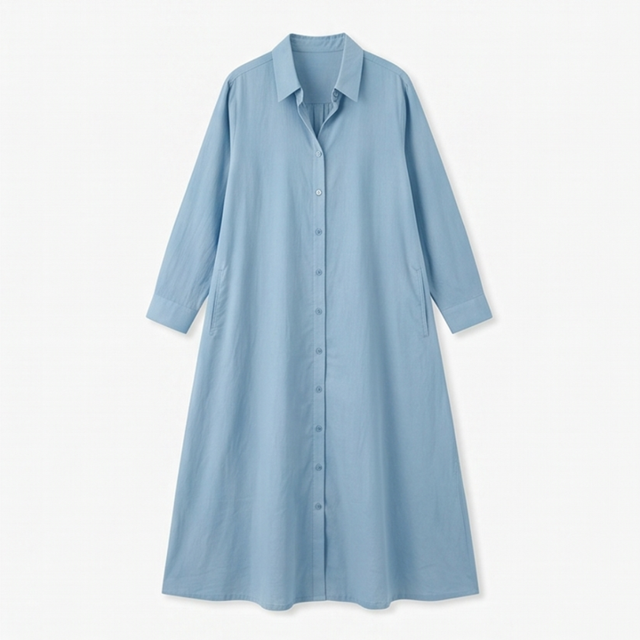 Marivelle™ – Effortless Maxi Shirt Dress with Pockets
