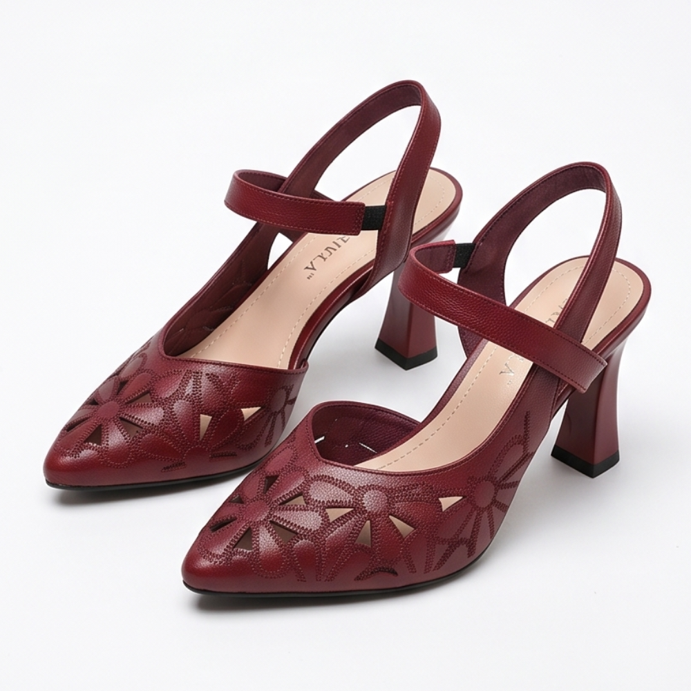 Floriva™ - Floral Cut-Out Pointed-Toe Slingback Heels