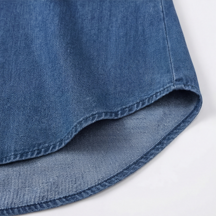Vivara™ – Soft Ruffle V Neck Denim Blouse