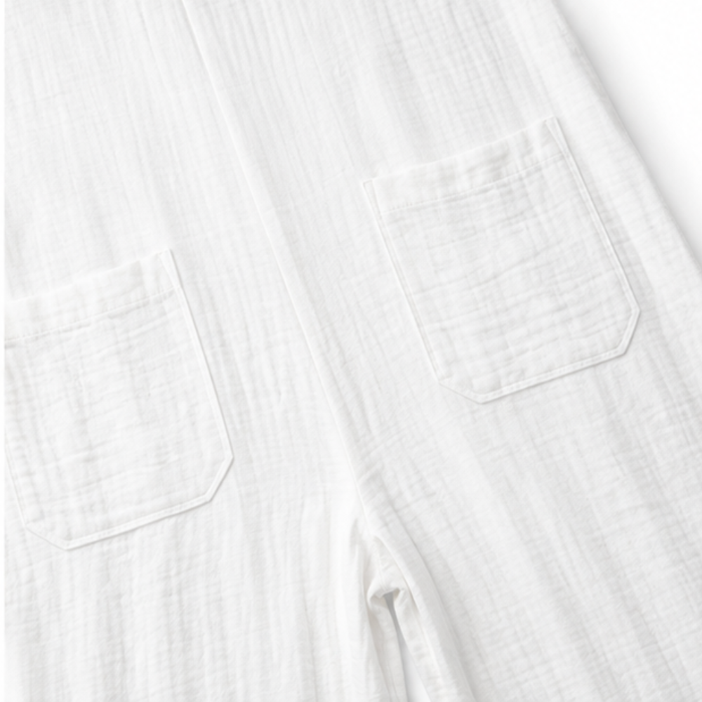 Fauxmalwear – Wide-Leg Button-Front Shirt Collar Jumpsuit