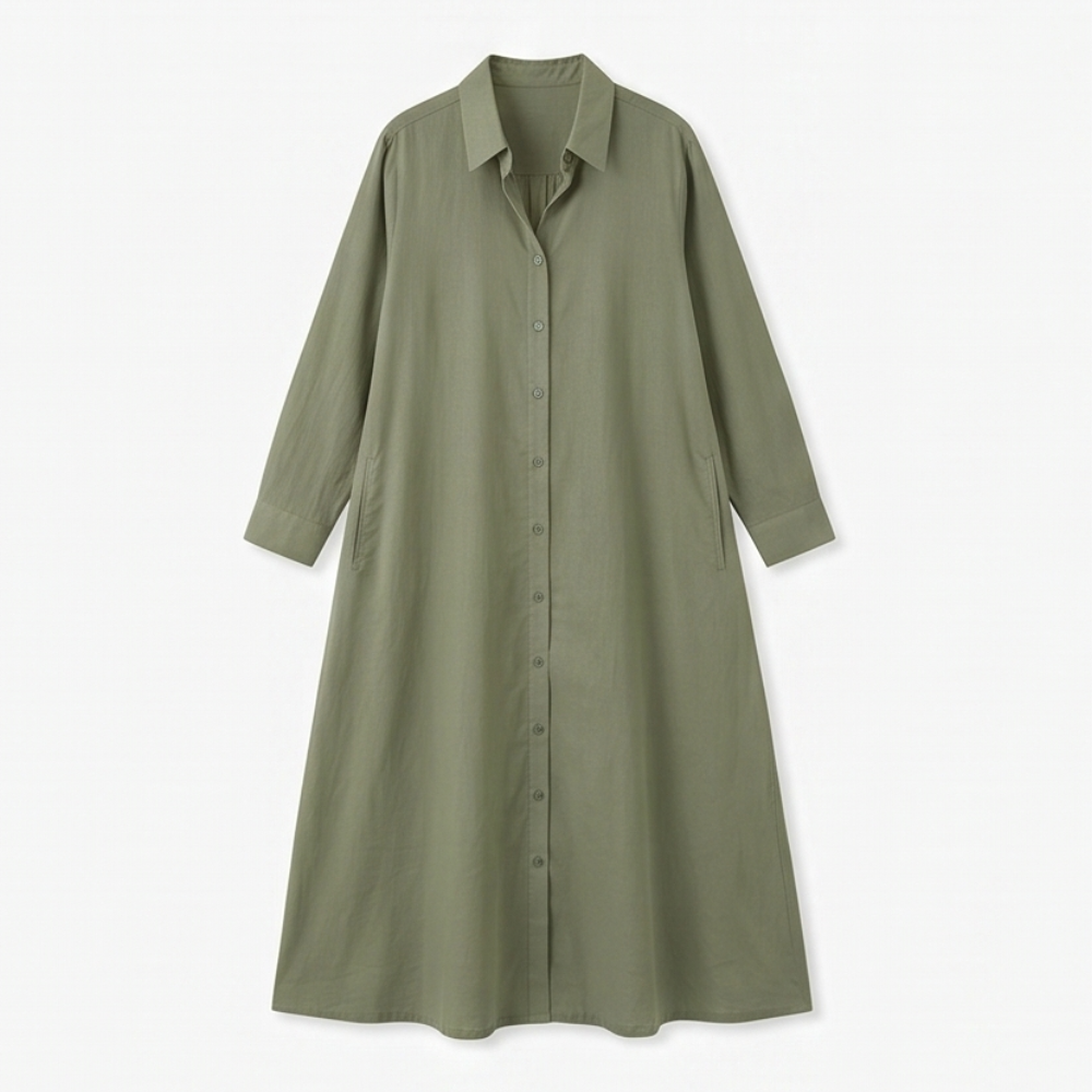 Marivelle™ – Effortless Maxi Shirt Dress with Pockets