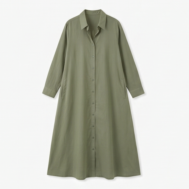Marivelle™ – Effortless Maxi Shirt Dress with Pockets
