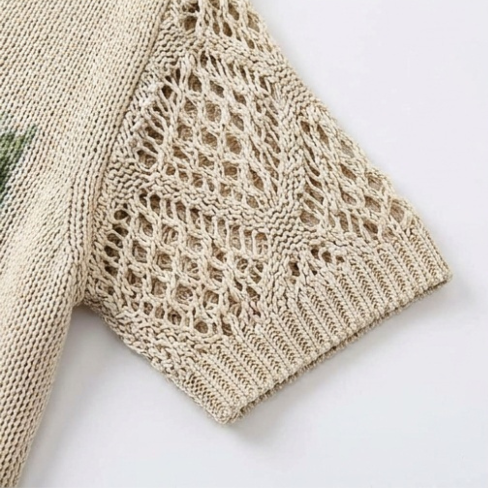 Rosavelle™ - Elegant Crochet Sleeve Floral Top