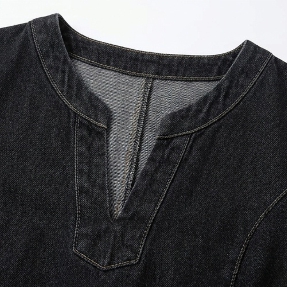 Aurelene™ – V-Neck Denim Dress with Pockets