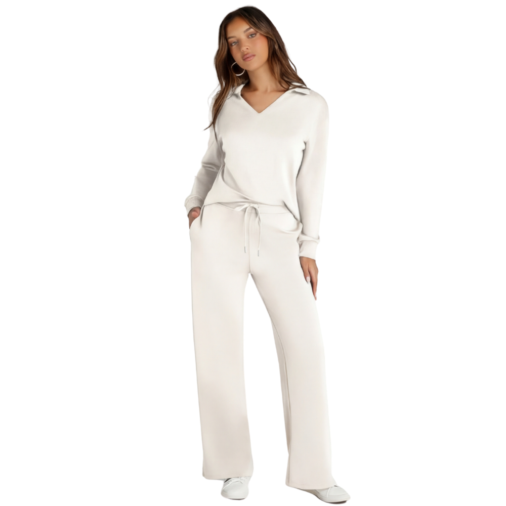 Velaire™ – V Neck Blouse and Wide Leg Pants Set