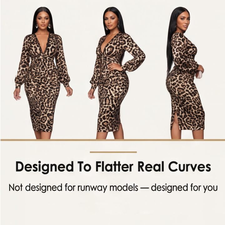 Luxora™ - Leopard Print Midi Dress