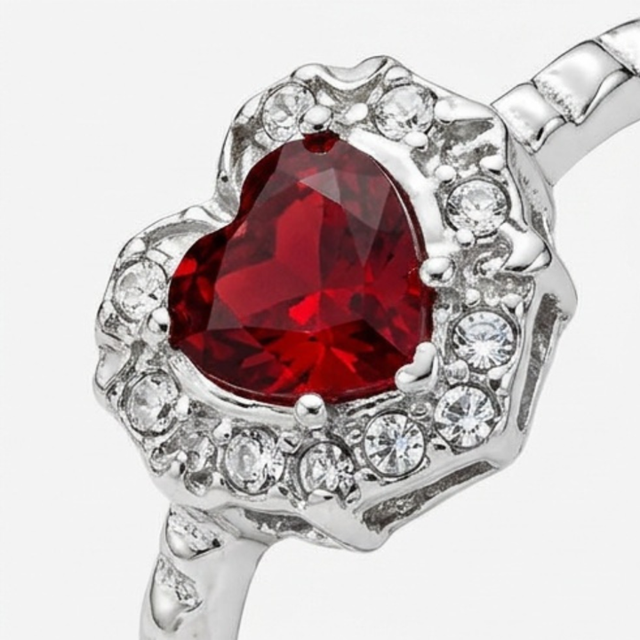 Noctelle™ Pierced Heart Ring Set with Garnet Stone
