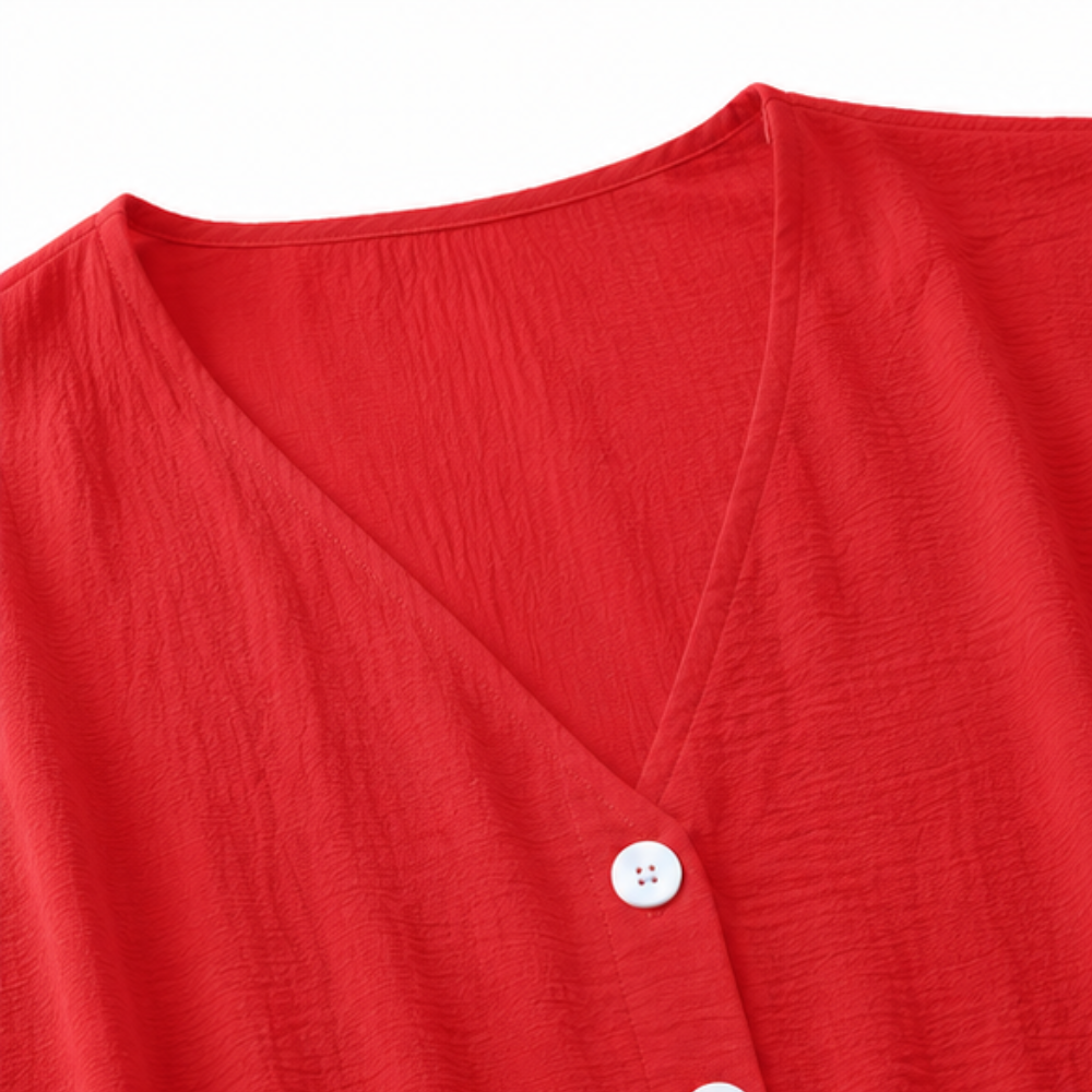 Wrenlow – Crinkle Ice Silk-look V-Neck Button Cardigan
