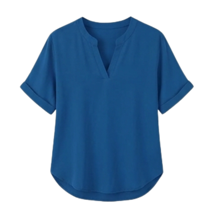 Wovena™ – Breezy V Neck Blouse with Curved Hem