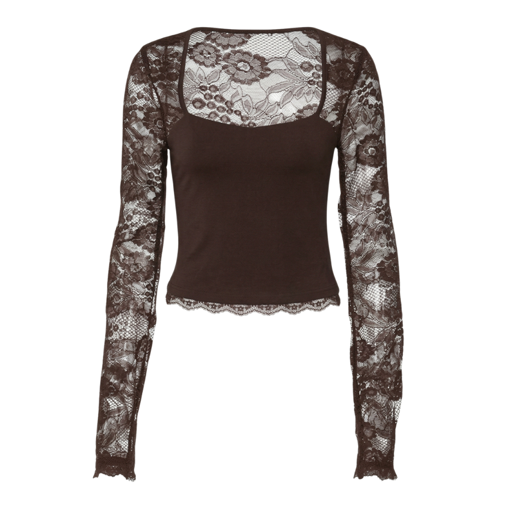 Lacelle™ – Sheer Floral Lace Sleeve Top