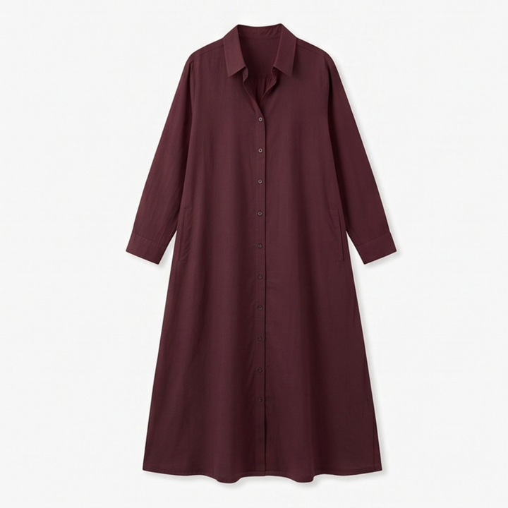 Marivelle™ – Effortless Maxi Shirt Dress with Pockets
