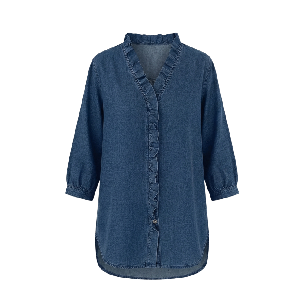 Vivara™ – Soft Ruffle V Neck Denim Blouse