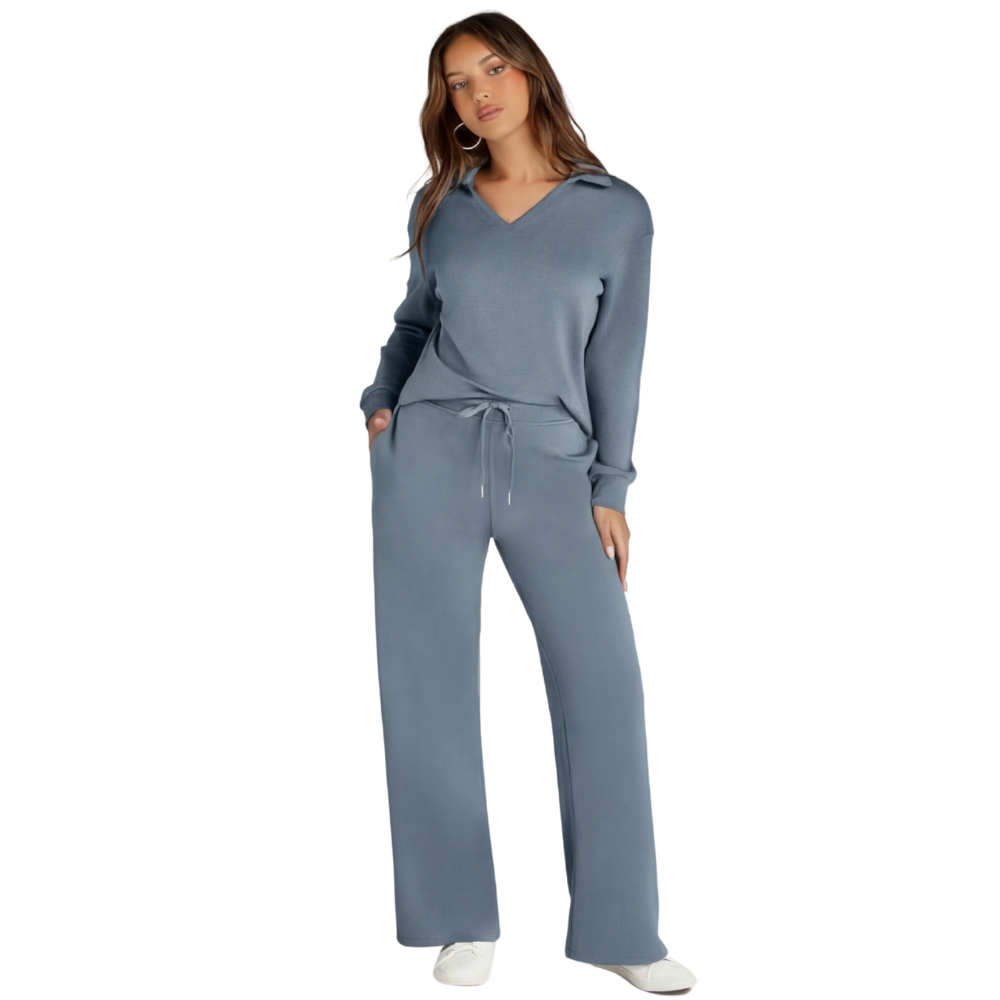Velaire™ – V Neck Blouse and Wide Leg Pants Set