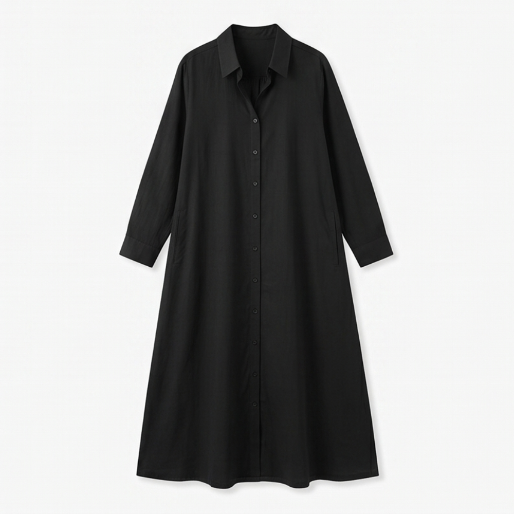 Marivelle™ – Effortless Maxi Shirt Dress with Pockets