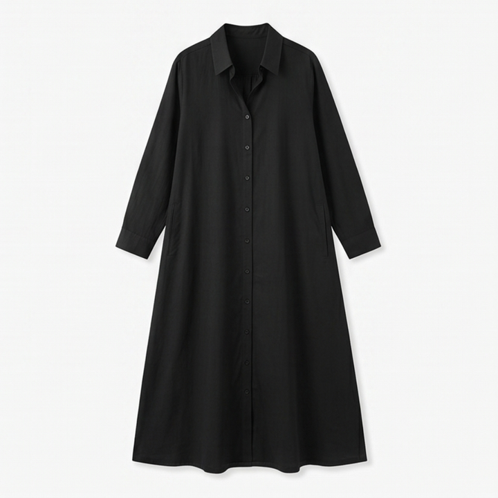 Marivelle™ – Effortless Maxi Shirt Dress with Pockets