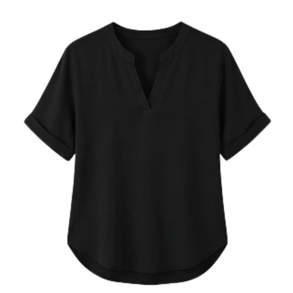 Wovena™ – Breezy V Neck Blouse with Curved Hem