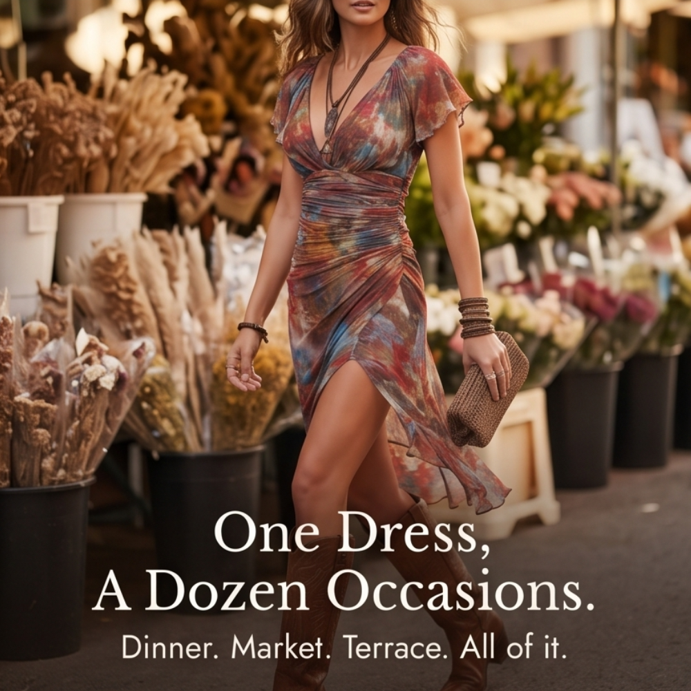 Elowen™ – Watercolor Ruched Midi Dress
