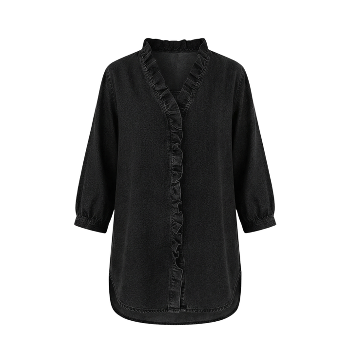 Vivara™ – Soft Ruffle V Neck Denim Blouse