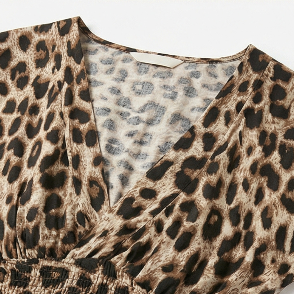 Vivara™ – Ruched Waist Leopard Maxi Dress