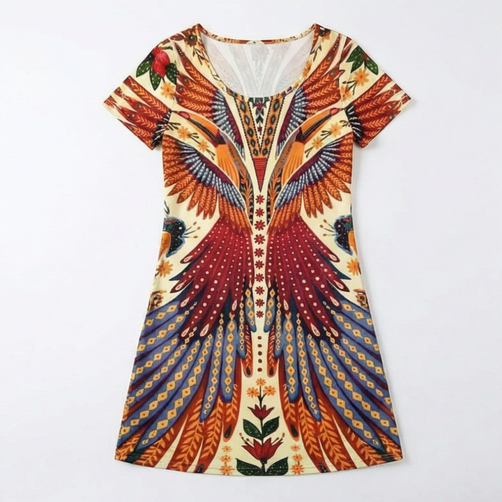 Vivara™ – Bold Peacock Wingspan Summer Dress