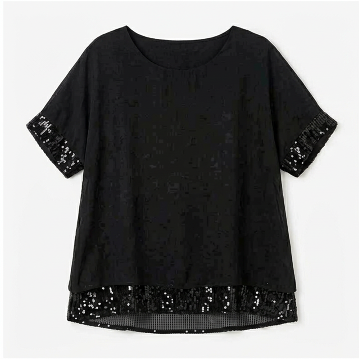Lunara™ – Sequin Trim Layered Chiffon Top