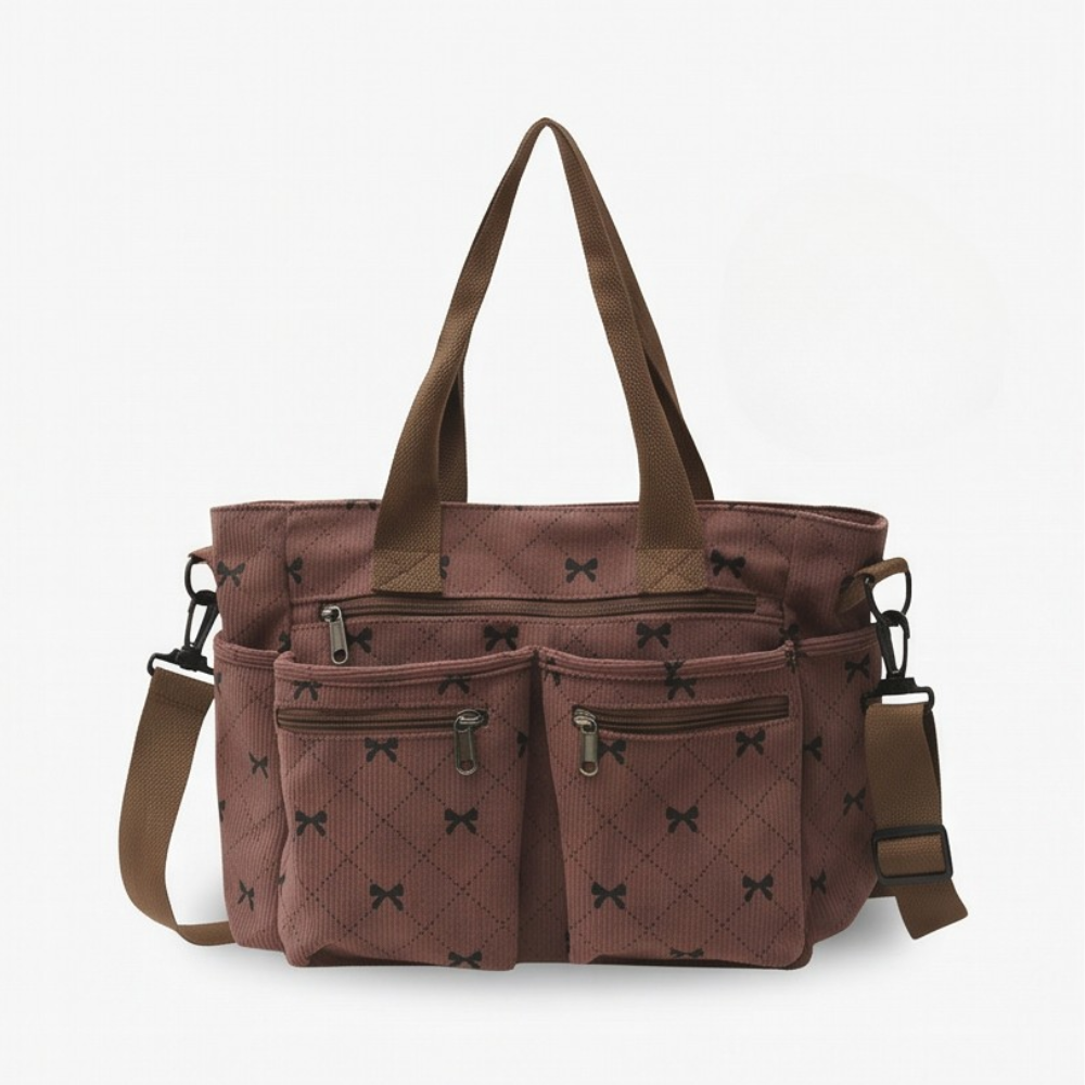 Bowette™ - Corduroy Bow-Print Tote with Laptop Pocket