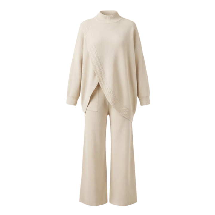 Vivara™ Asymmetric Knit Set with Wide Leg Pants