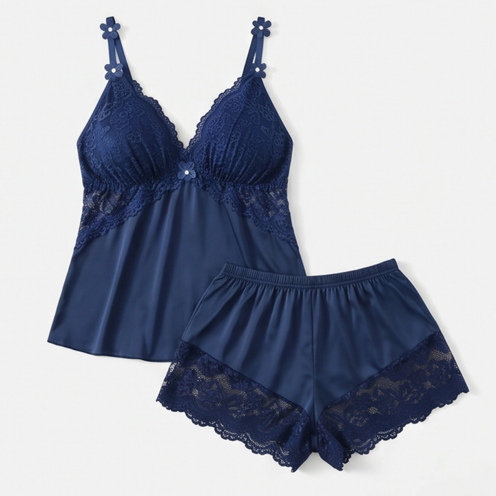 Lunessa™ — Lace Trim Satin Pajama Set