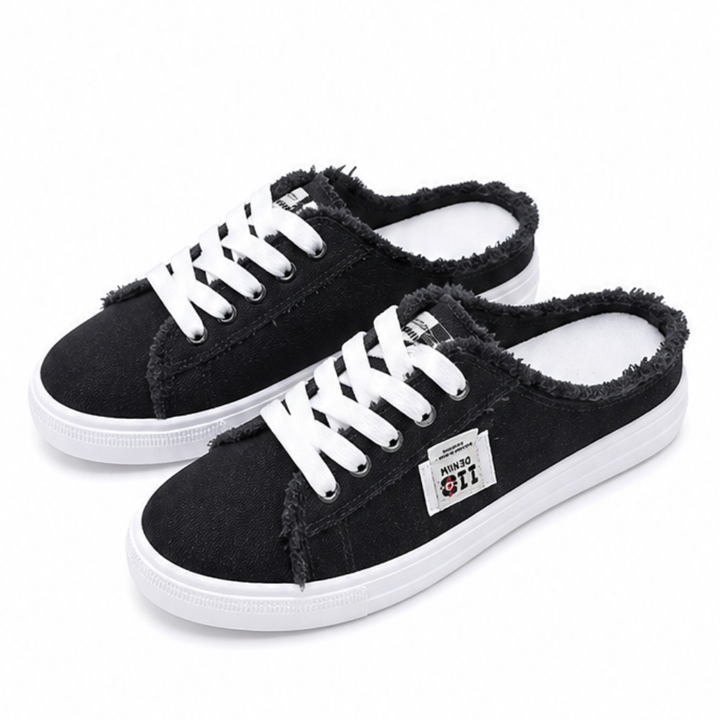Vellora™ – Frayed Denim Slip-On Sneakers