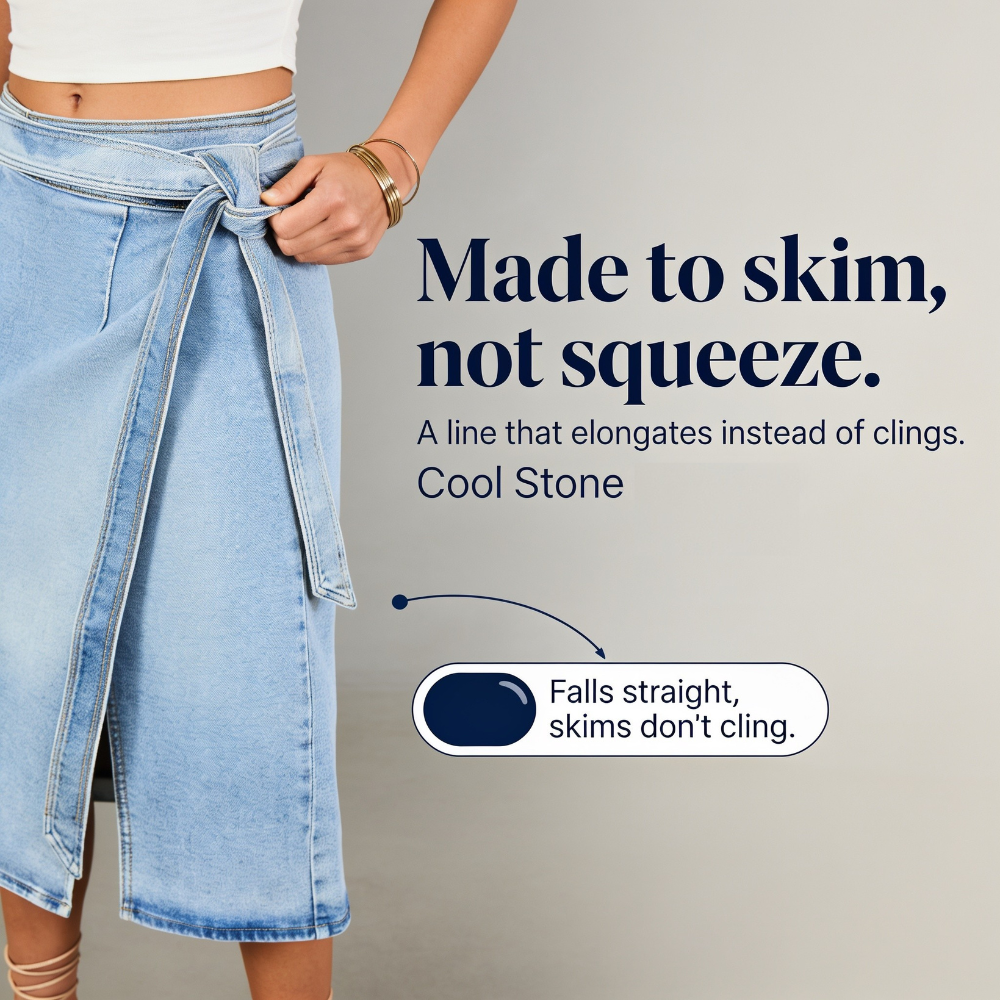 Trueline Denim – Adjustable Tie-Waist Wrap Midi Skirt